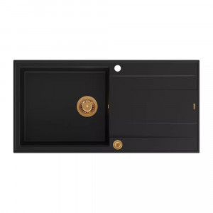 Chiuveta compozit incastrata Quadron Unique Evan 146 XL negru carbon - cupru 100x50 cm - Img 3