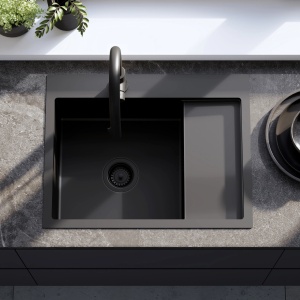 Chiuveta de bucatarie FIN , Model Modern 620x480mm , Culoare Black - Img 7