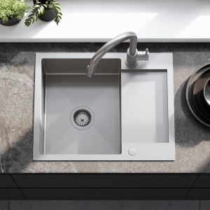 Chiuveta de bucatarie Inox PAUL, Model modern 60x48cm, Culoare Brush Nickel - Img 5