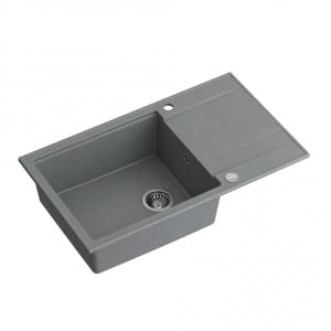 EVAN 136 XL Chiuvetă încastrată cu 1 vas cu scurgere + sifon economisește spațiu / piatră argintie / elemente din oțel - Img 2