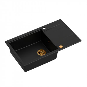 EVAN 136 XL + chiuvetă încastrată cu 1 vas din nano PVD cu scurgere + sifon economisește spațiu culoare PVD / carbon pur / elemente din cupru - Img 2