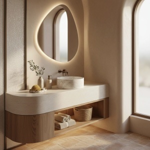 Lavoar pe blat Destiny – design natural sculptural și compozit premium | Deppo - Img 2