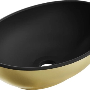 Lavoar pentru blat Elza 40 x 33 cm, Negru mat/aurie - 21014026 - Img 1