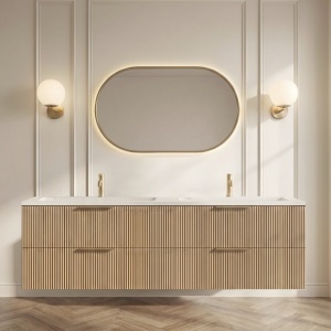 Mobilier lavoar suspendat AMBER 140 cu caneluri, stejar