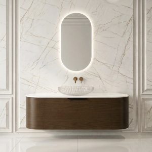 Mobilier lavoar suspendat VERNA 120 din lemn de nuc cu blat