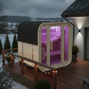 Saună Finlandeză Exterior Tip Butoi 2-4 Persoane 180x200 cm cu Sobă Harvia și LED – Deppo - Img 12