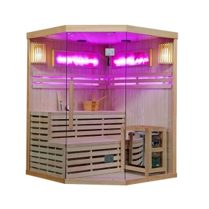 Saună finlandeză KEMI4 150×150 cm cu sobă HARVIA 6 kW – 4-5 persoane, saună tradițională, Hemlock, cromoterapie, Bluetooth | Deppo - Img 2