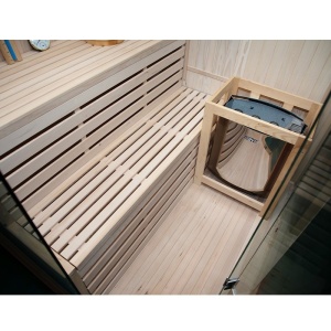 Saună finlandeză KEMI4 150×150 cm cu sobă HARVIA 6 kW – 4-5 persoane, saună tradițională, Hemlock, cromoterapie, Bluetooth | Deppo - Img 12