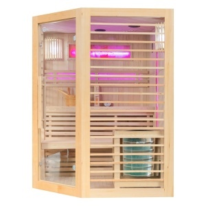Saună finlandeză pentru 3 persoane cu sobă HARVIA 6 kW – saună tradițională temperatură înaltă, cromoterapie LED, lemn natural | Deppo - Img 4