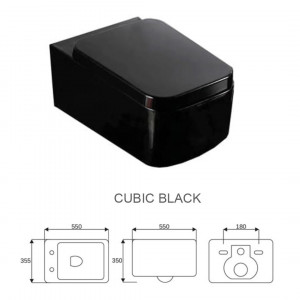 Set Bideu si Vas WC GROHE, ceramica sanitara, Vas WC CUBIC BLACK RIMLESS + Bideu + Capac Soft-Close + Cadru + Clapeta - Img 8