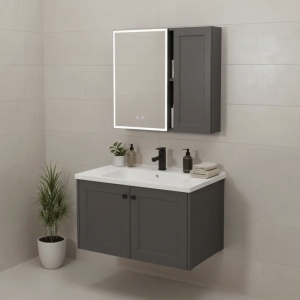 Set mobilier de baie cu lavoar Monti 60cm Grey - Img 2