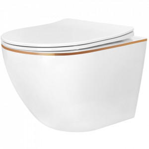 Set vas WC CARLO Mini Flat + bidet CARLO Mini White Gold Edge - Img 2