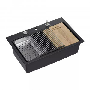 Statie de lucru incastrata Quadron Unique Marc negru carbon - inox 76x50 cm - Img 8