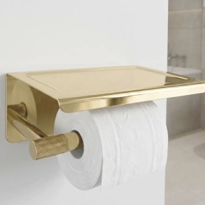 Suport pentru hârtie igienică cu poliță 6613 Modern Gold