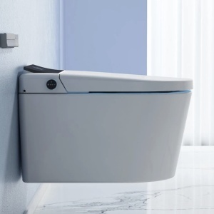 Vas wc smart, functie de bideu, capac incalzit, dezinfectare UV, cadru inclus, afisaj Led, Functii avansate, 59x38, Alb, Ralph - Img 8