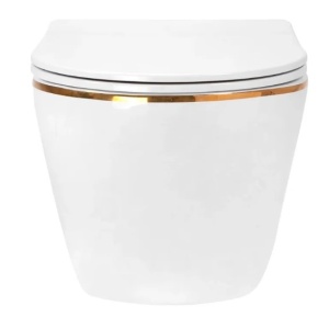 Vas WC suspendabil Rea Carlo Tornado Rimless Flat GOLD EDGE - Img 2