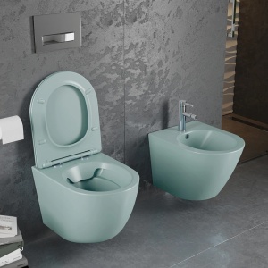 Vas WC suspendat rimless cu capac slim Verde deschis mat - Img 5