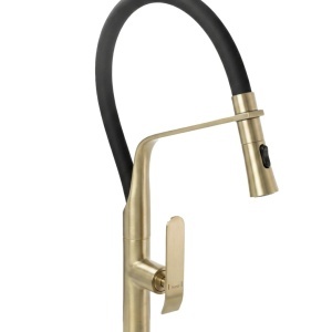 Baterie bucătărie Castor Auriu Gold Brush – baterie cu pipă mobilă flexibilă și finisaj auriu periat | disponibilă pe Deppo