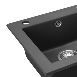 Chiuveta Bucatarie REA GRANIT WEST BLACK METALIC, Dimensiuni 44 x 48.5 x 17 cm, 1 Cuva, Incastrabila, Negru Metalic - Img 2