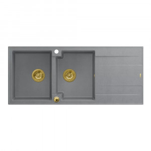 Chiuveta compozit incastrata Quadron Evan 121 gri - auriu 116x50 cm - Img 3