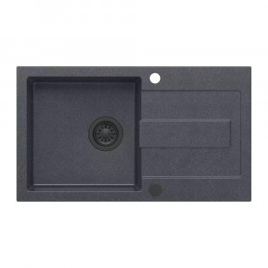 Chiuveta compozit incastrata Quadron Pop Christian 111 negru - black dotted 78x45 cm - Img 3
