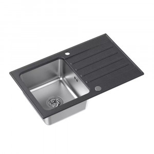 Chiuveta compozit incastrata Quadron Pop Kenneth 111 finisaj inox - negru black dotted 78x48 cm - Img 2