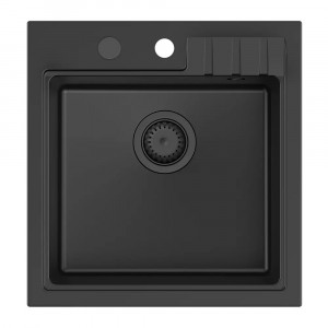 Chiuveta compozit incastrata Quadron Pop Peter 110 negru carbon 50x52 cm - Img 3