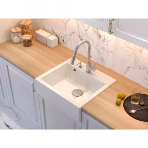 Chiuveta compozit incastrata Quadron Unique Bill 110 alb - inox 60x54 cm - Img 3