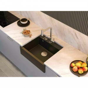Chiuveta compozit incastrata Quadron Unique Bill 110 negru diamant - auriu 60x54 cm - Img 3