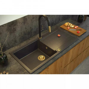 Chiuveta compozit incastrata Quadron Unique Evan 146 XL negru diamant - auriu 100x50 cm - Img 3