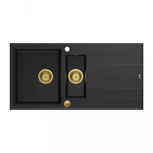 Chiuveta compozit incastrata Quadron Unique Evan 156 negru carbon - auriu 100x50 cm - Img 1