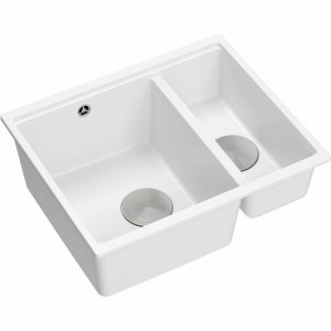 Chiuveta compozit sub blat Quadron Logan 150 alb - inox 56x46 cm - Img 1