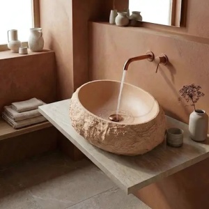 Chiuveta lavoar pe blat finisaj piatra Mika Light Terracotta - Img 2