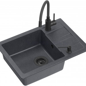 Chiuvetă Quadron Ready Smart Pure Carbon 62x44 cm neagră cu robinet și dozator