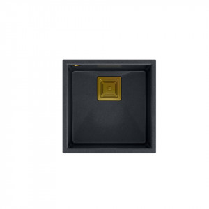 DAVID 40 chiuveta nano PVD cu 1 vas sub suprafață cu deșeuri pătrate + sifon / diamant negru / elemente aurii