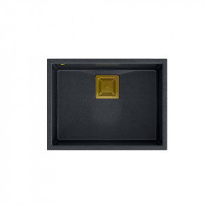 DAVID 50 + chiuveta nano PVD cu 1 vas sub suprafata cu deșeuri pătrate + sifon economisește spațiu culoare PVD / diamant negru / elemente aurii
