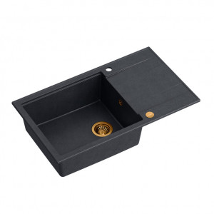 EVAN 136 XL + chiuvetă încastrată cu 1 vas din nano PVD cu scurgere + sifon economisește spațiu culoare PVD / diamant negru / elemente din cupru - Img 2
