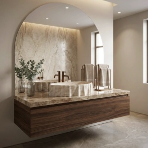 Lavoar pe blat Aurelia Reno – design sculptural organic și finisaj piatră | Deppo - Img 5