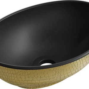 Lavoar pentru blat Elza 40 x 33 cm, Negru mat/auriu model tip solzi - 21014028