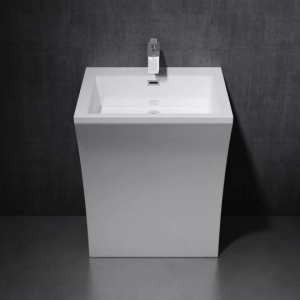 Lavoar stativ EGO 07, Alb, lucios, 60x48x83 cm, compozit marmura, gaura baterie, preaplin - Img 9