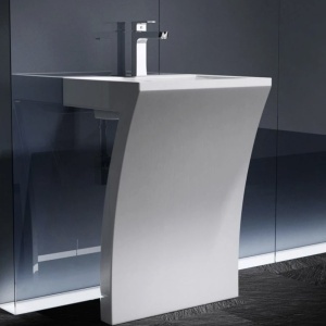 Lavoar stativ EGO 07, Alb, lucios, 60x48x83 cm, montaj podea, compozit marmura, gaura baterie, preaplin, design exclusivist - Img 4