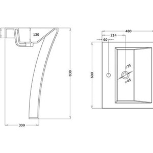 Lavoar stativ EGO 07, Alb, lucios, 60x48x83 cm, montaj podea, compozit marmura, gaura baterie, preaplin, design exclusivist - Img 14