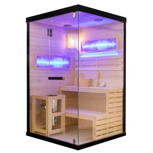 Sauna finlandeza cu temperatura inalta si soba Harvia 3.5kW pentru 1-2 persoane Lark 120 x 120 cm