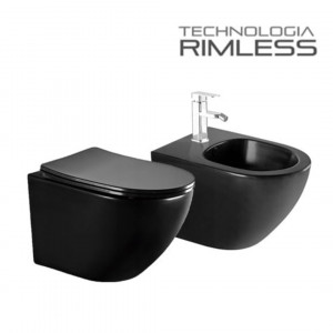 Set Bideu si Vas WC GROHE, ceramica sanitara, Vas WC VITO BLACK RIMLESS +Bideu +Capac Soft-Close SLIM PREMIUM +Cadru +Clapeta la alegere - Img 7