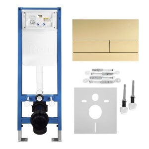Set Cadru Îngropat Slim 024N pentru WC cu Buton T Brush Gold