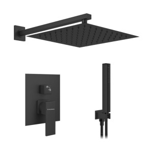 Set de duș încastrat negru mat cu baterie și sistem complet Deppo