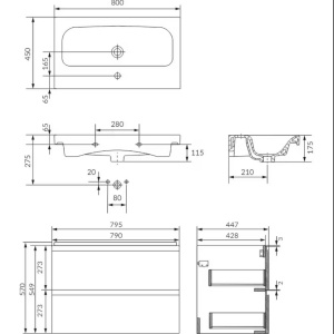 Set masca si lavoar Cersanit Moduo, 79.5 x 44.7 x 62 cm, antracit - Img 2