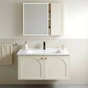 Set mobilier de baie cu lavoar Denver 80cm Creme