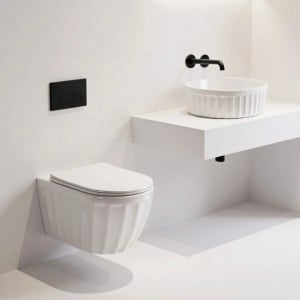 Set: Vas de toaletă suspendat + Lavoar pe blat Rea Duo White