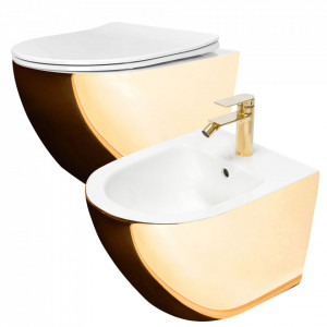 Set vas WC CARLO Flat + Bideu CARLO MINI GOLD/WHITE - Img 1